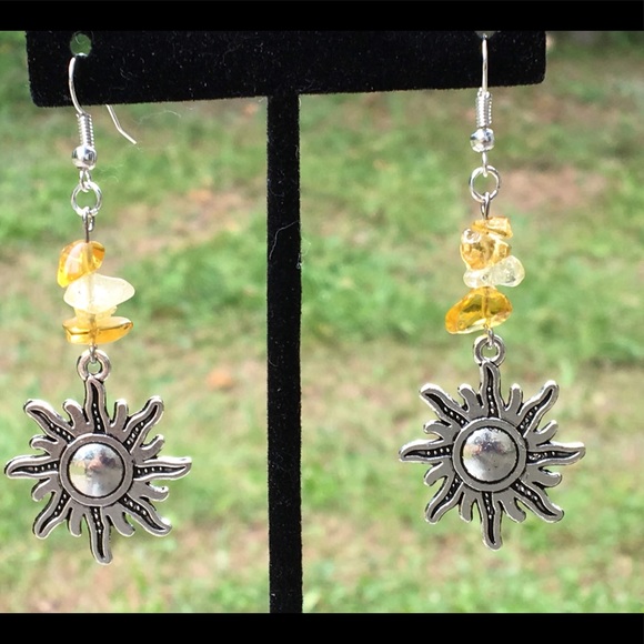 PeaceFrog Jewelry - Yellow Citrine Silver Sun Burst Earrings